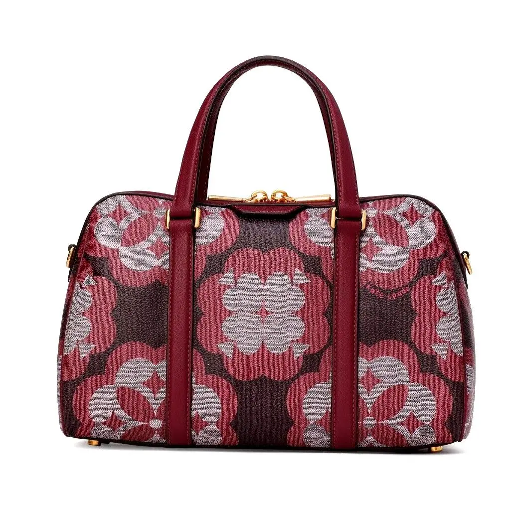 New Kate Spade Spade Flower Monogram Coated Canvas Satchel Garnet Rose