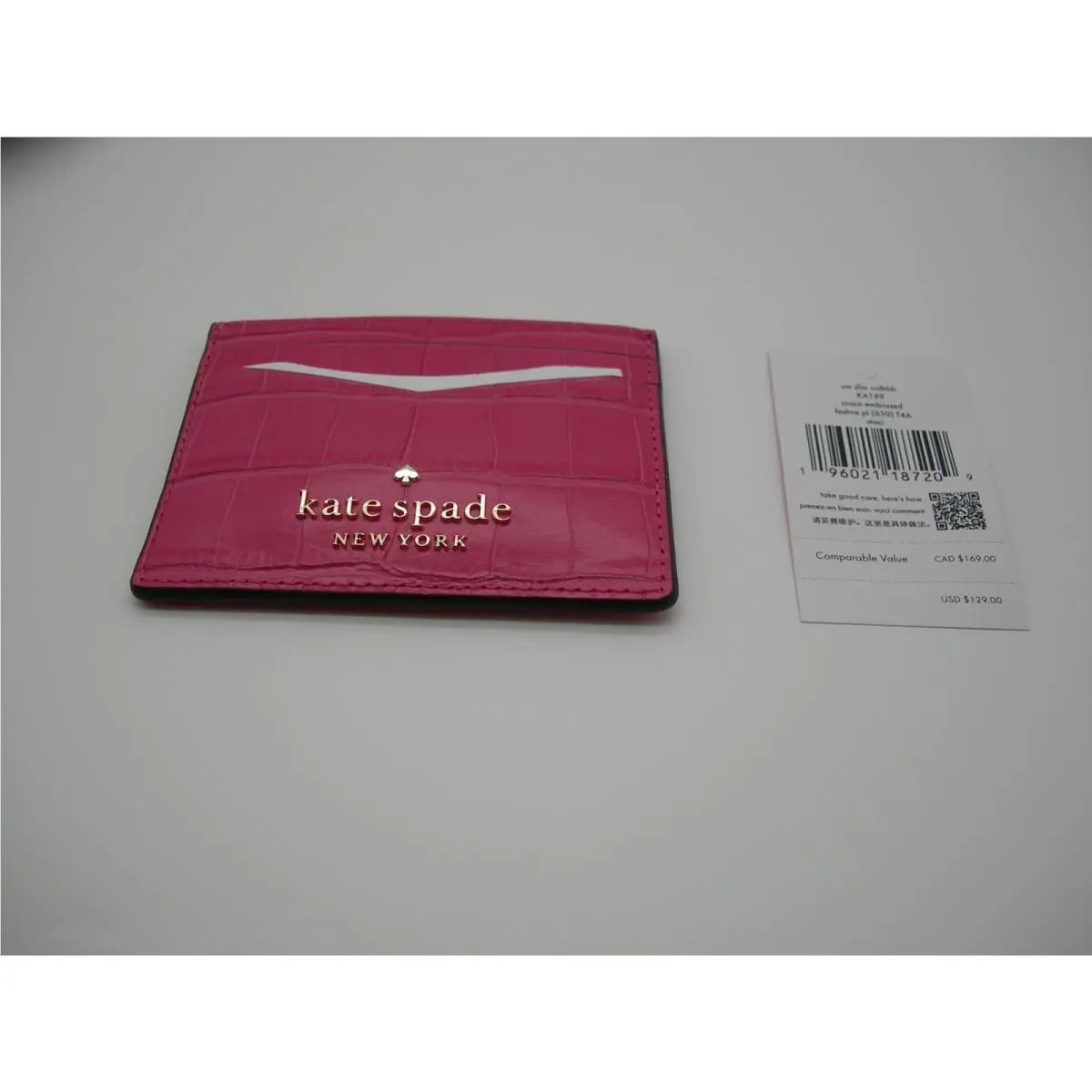 Kate Spade Staci Small Slim Card Holder Crocodile Embossed Leather Pink