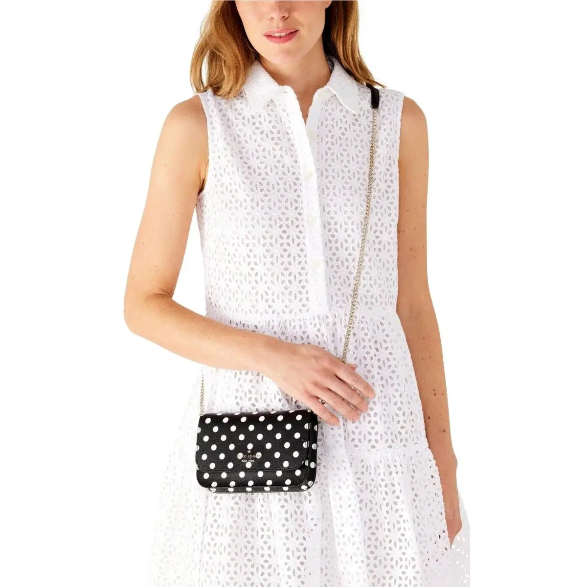 New  Cheers Charming Dot Printed Boxed Crossbody Black Multi by Kate Spade