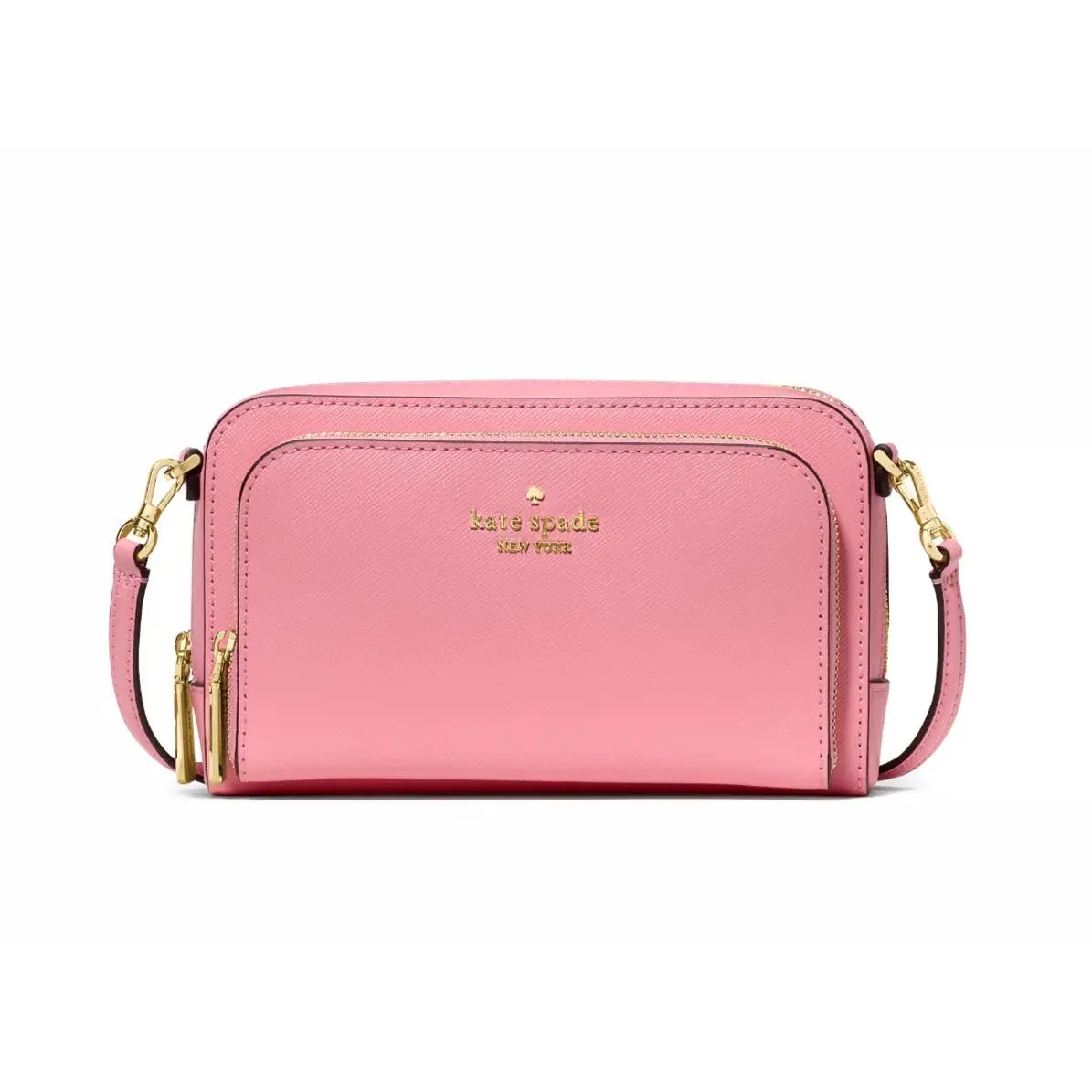 New Kate Spade Staci Dual Zip Around Crossbody Saffiano Leather Grapefruit Soda