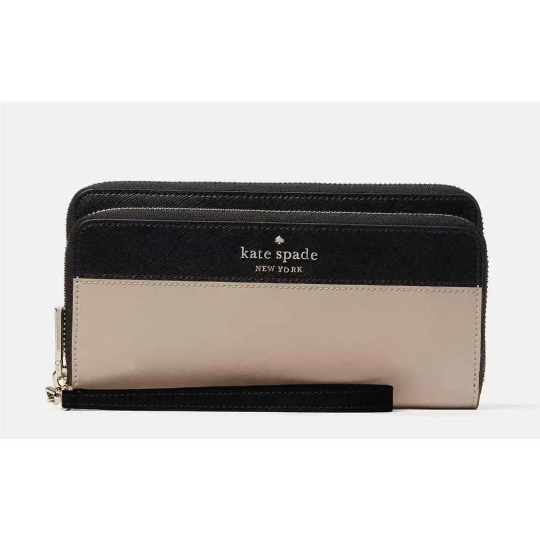 New Kate Spade Staci Large Carryall Wristlet Wallet Warm Beige Multi / Dust Bag