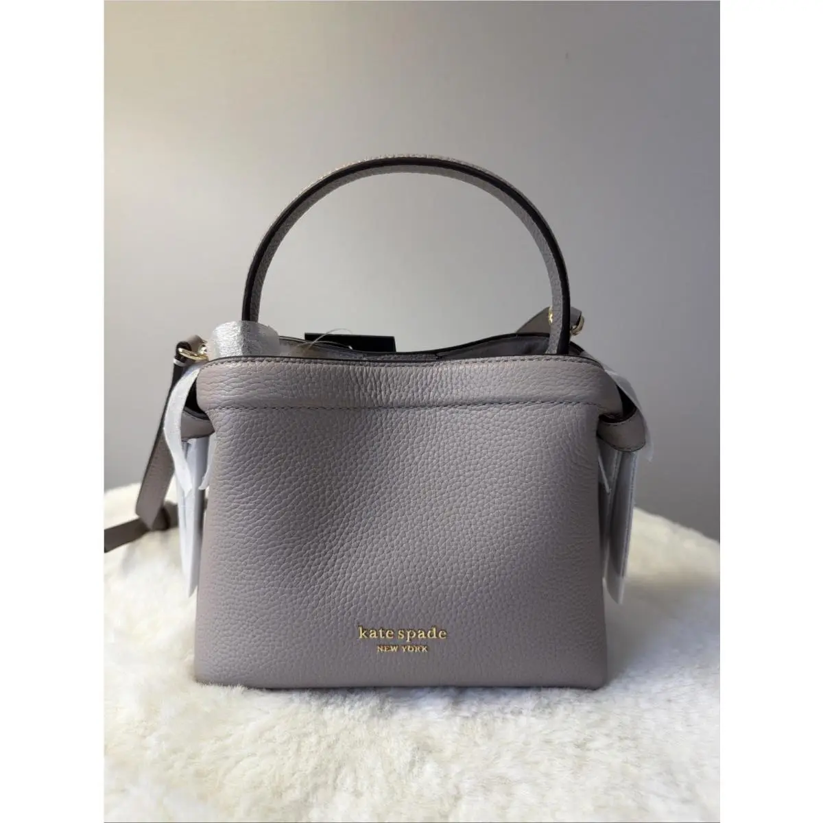 Kate Spade Knott Pebbled Leather Mini Crossbody Tote Warm Taupe