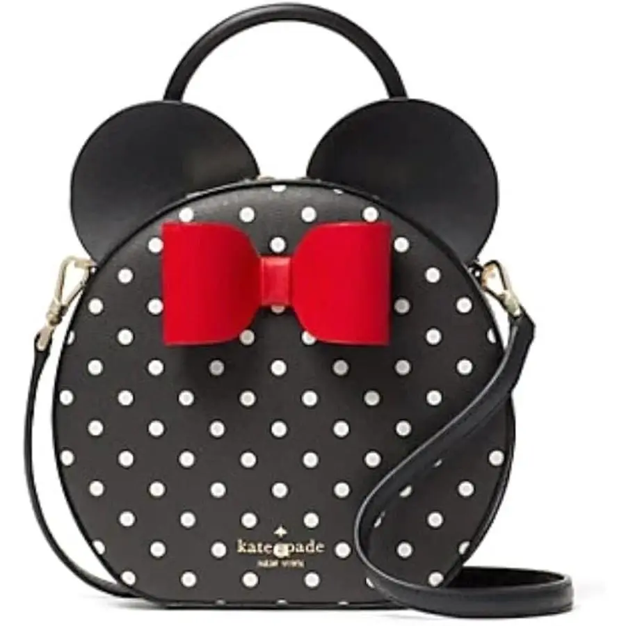New Kate Spade Disney Minnie Mouse Polka Dot Leather Crossbody Bag Black Red