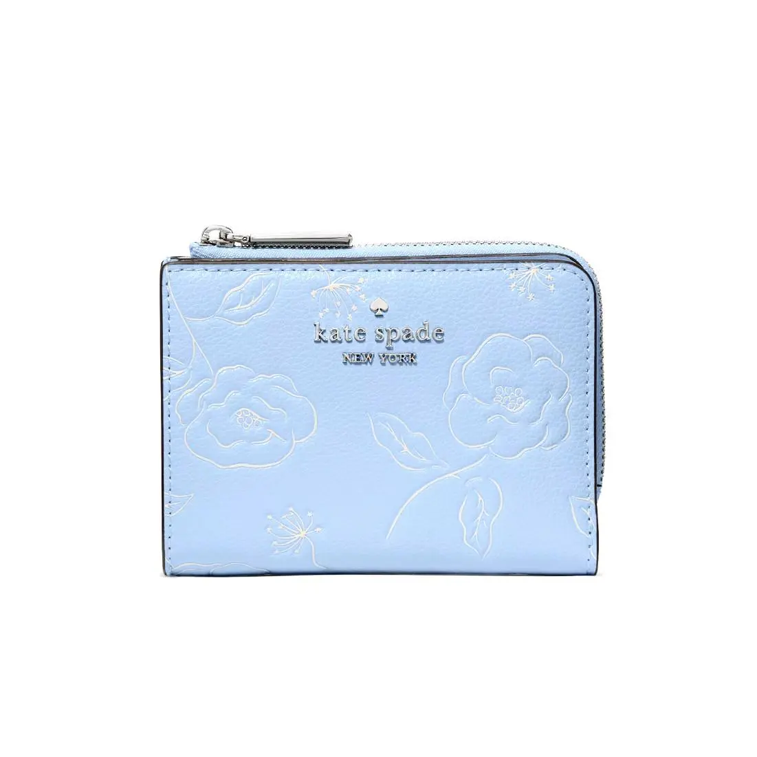 New Kate Spade Floral Small L-zip Wallet Pebble Leather North Star