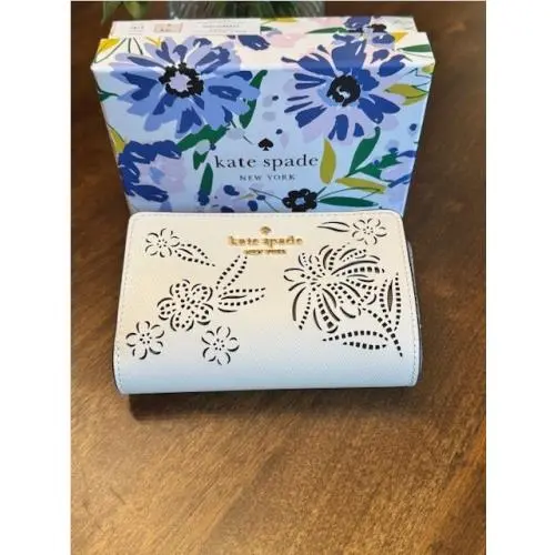 Kate Spade Madison Floral Festival Perforated Medium Compact Wallet Butterfly