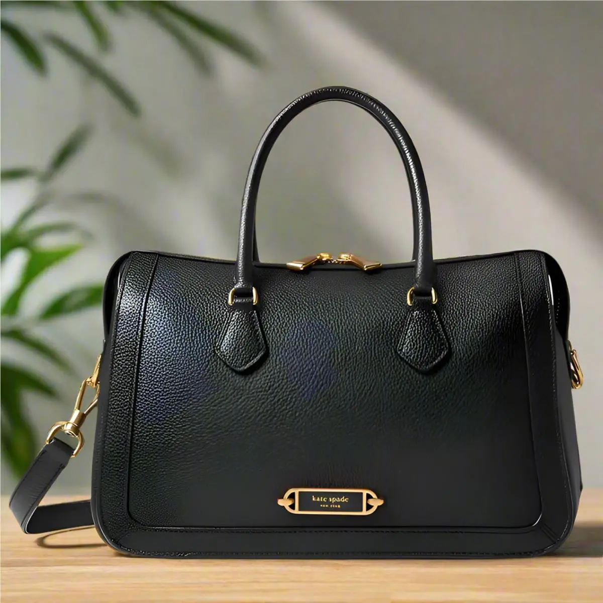 Kate Spade Black Leather Doctor Bag Medium Satchel Crossbody Purse