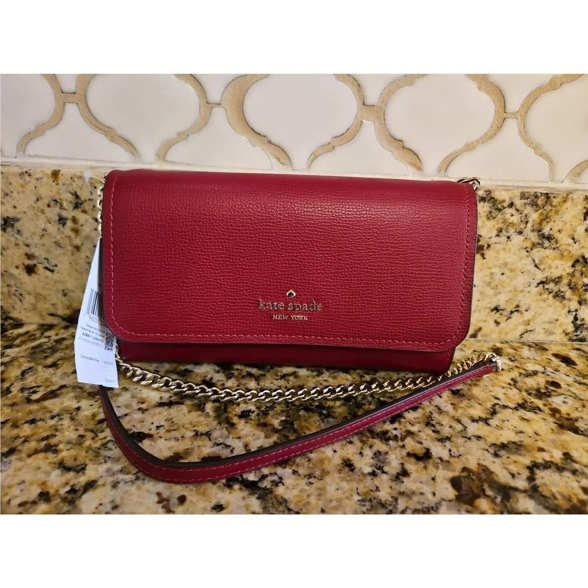 Kate Spade Leather Darcy Red Sangria Deep Red Chain Wallet Crossbody Bag