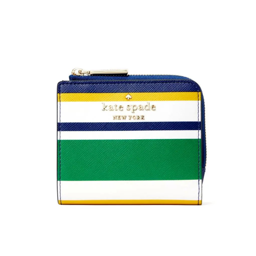 New Kate Spade Staci Maritime Small L-zip Bifold Stripe Wallet Multicolor