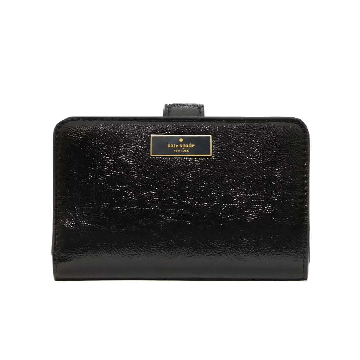 New Kate Spade Bridget Crinkle Patent Medium Compact Bifold Wallet Black