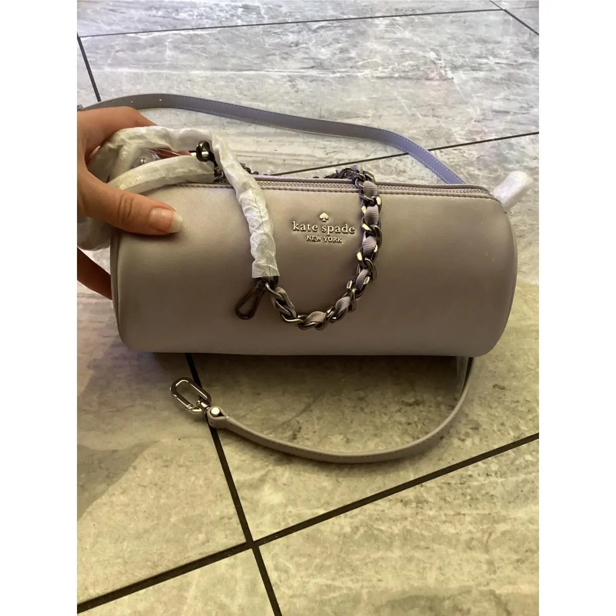 Kate Spade Roulette Mini Convertible Crossbody Bag Satin Gravel Grey KN204 New