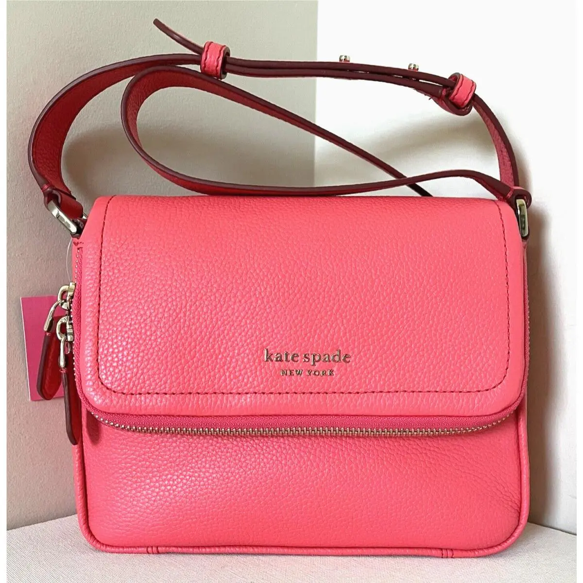 New Kate Spade Run Around Large Flap Crossbody Leather Peach Melba with Dust Bag