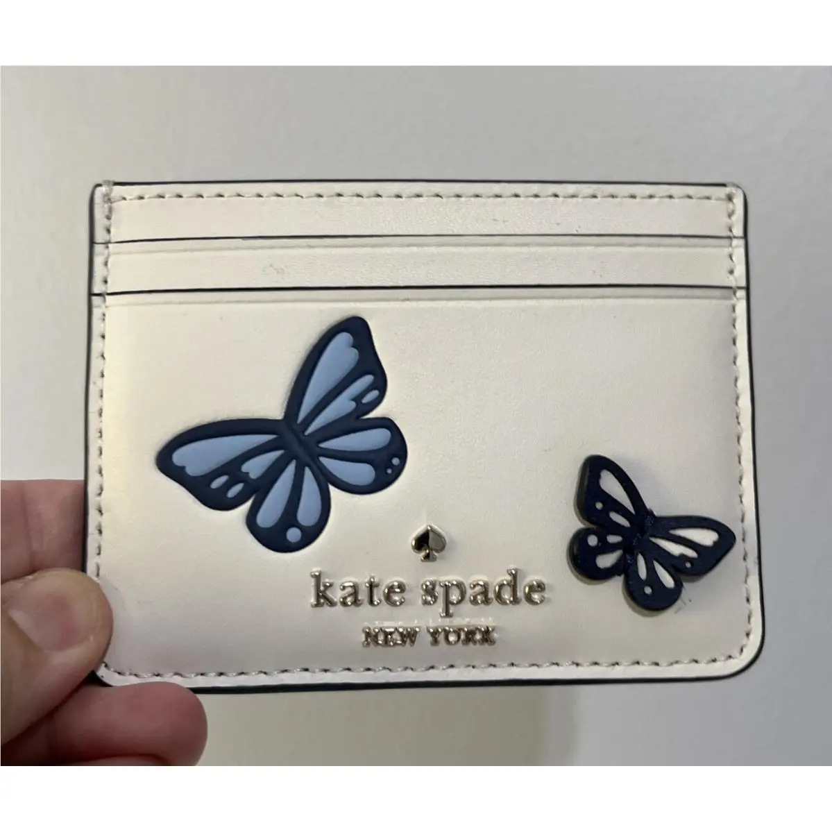 New Kate Spade Butterfly Applique Flutter Fly Slim Cardholder Cream Multi