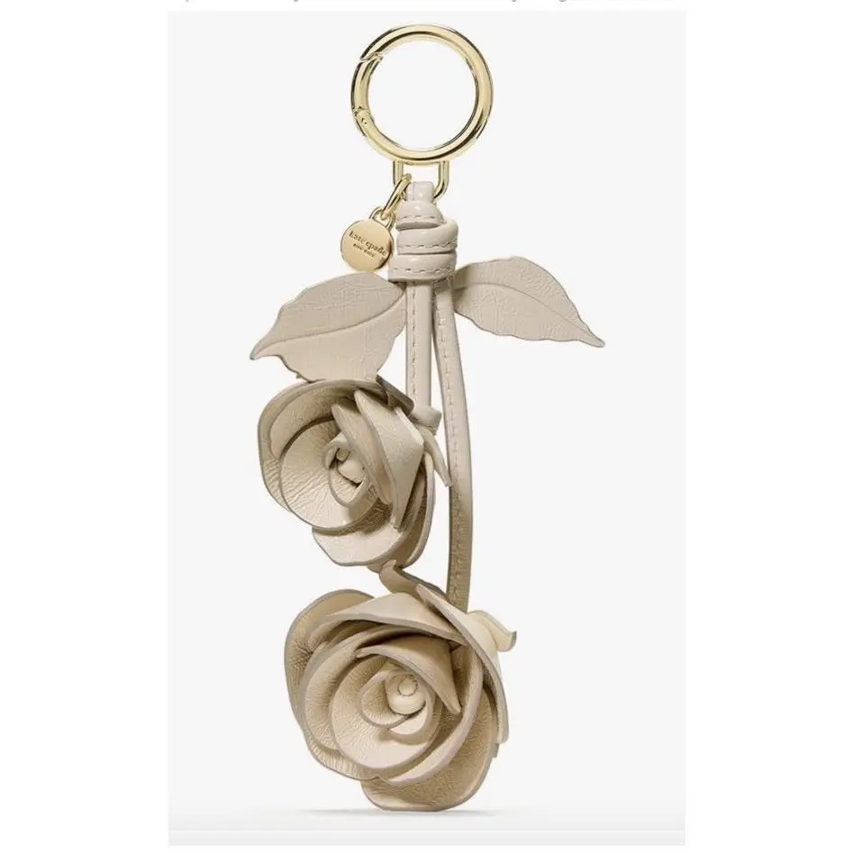 New Kate Spade Stacked Rose Keychain Key Fob Bag Charm Cashew Multi