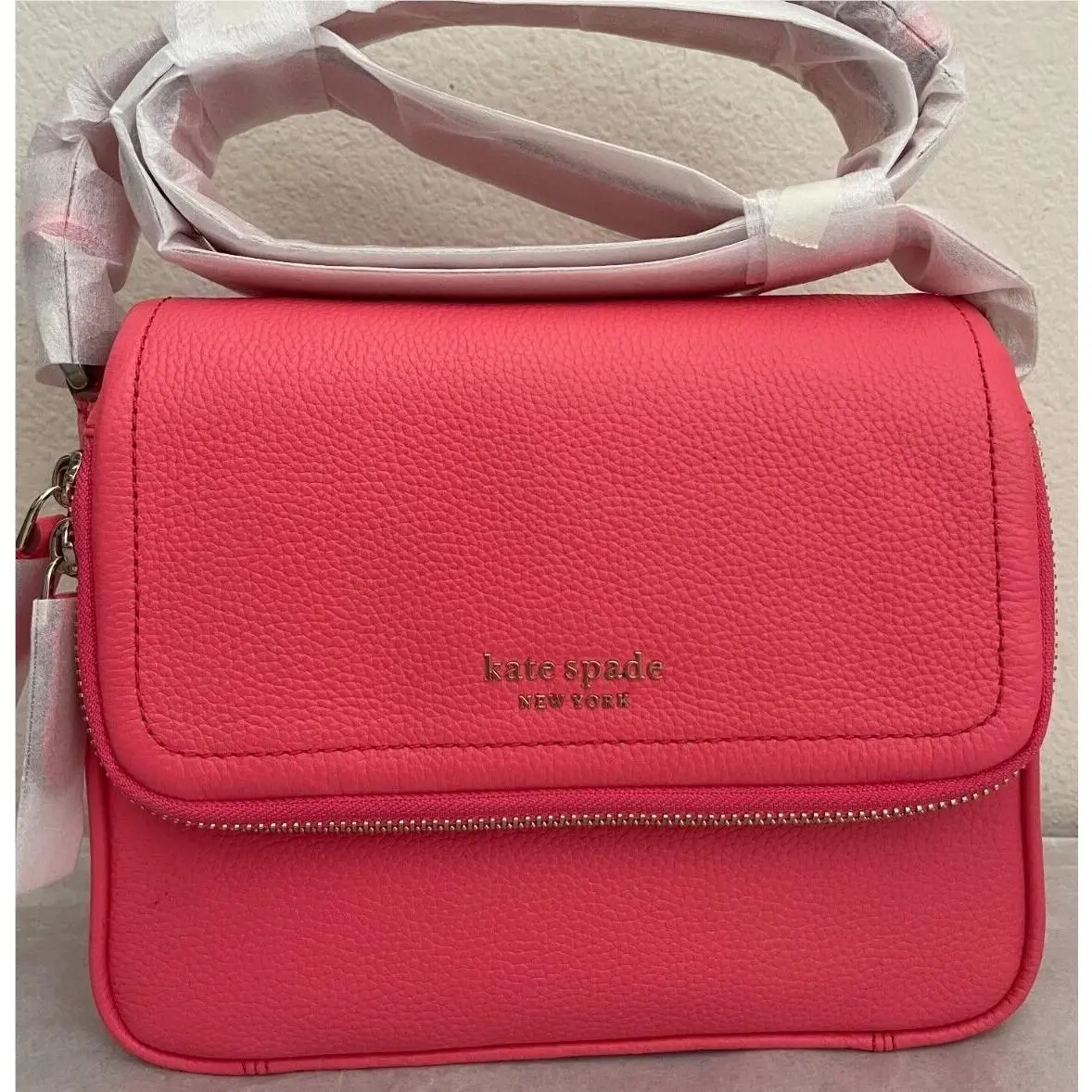 Kate Spade Run Around Large Flap Crossbody Leather Bag PXR00404 Peachmelba