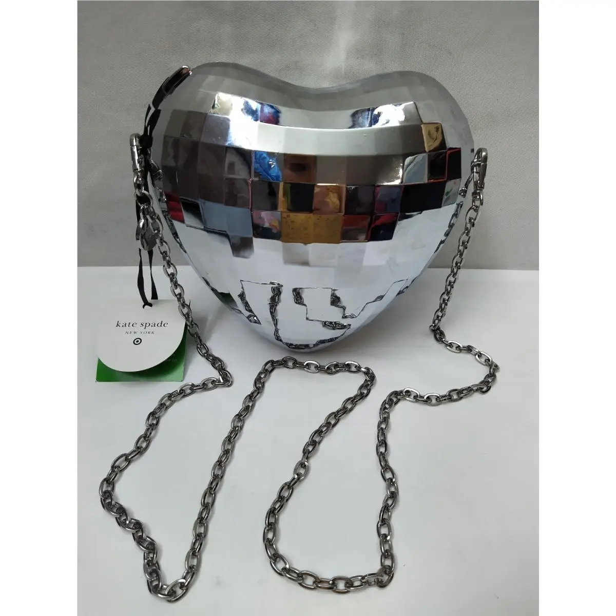 Kate Spade New York Disco Silver Heart Chain Strap Crossbody Bag