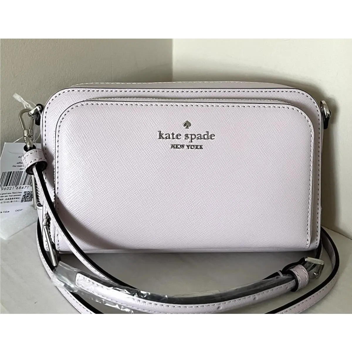 New Kate Spade Staci Dual Zip Around Crossbody Saffiano Leather Lilac Moonlight