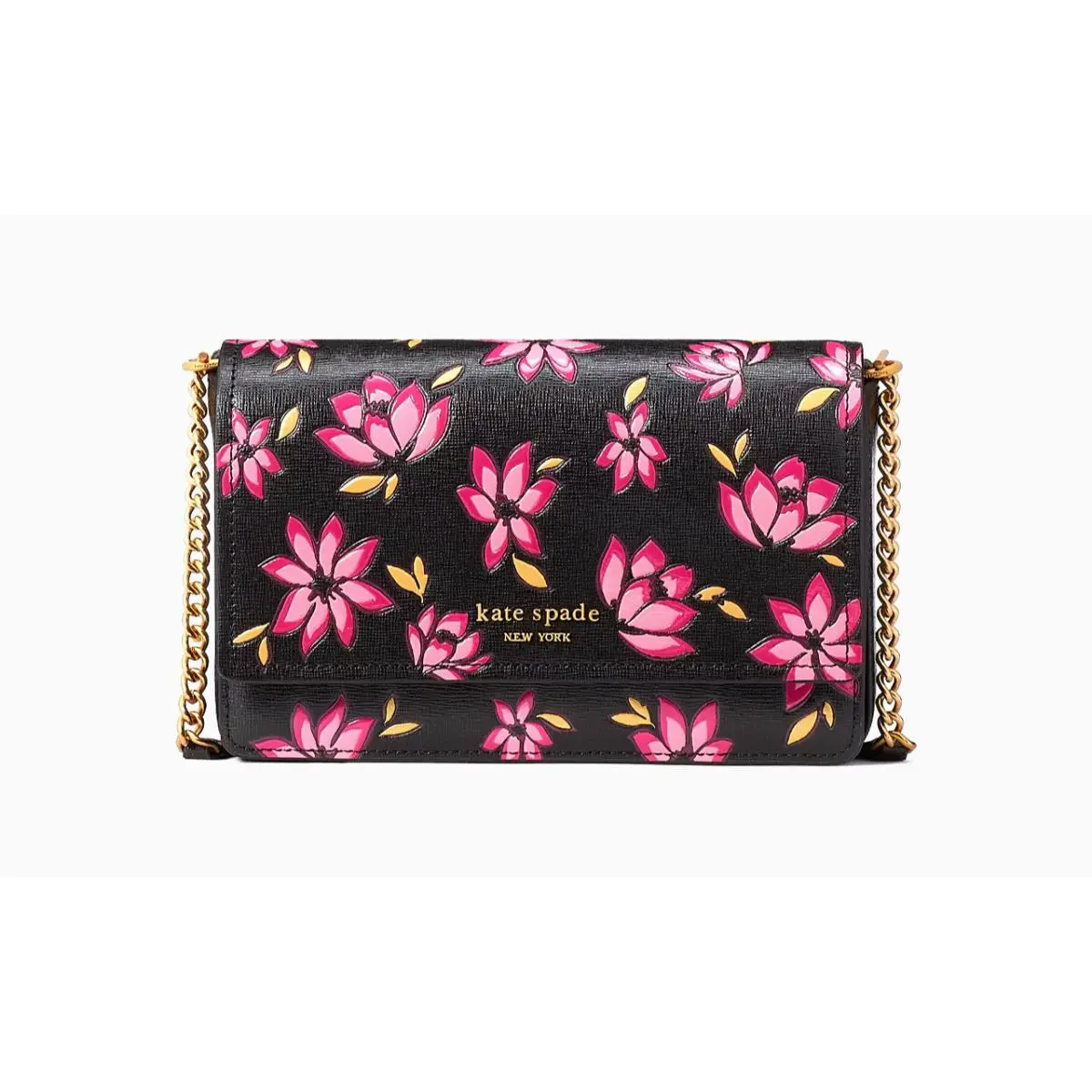 New Kate Spade Morgan Winter Blooms Embossed Flap Chain Wallet Crossbody Dustbag