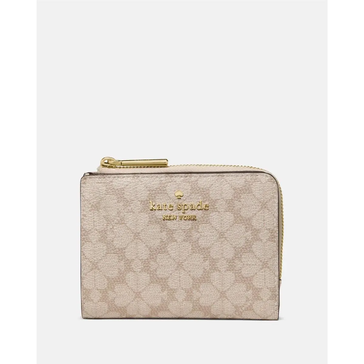 New Kate Spade Spade Flower Small L-zip Wallet Dark Beige Moon Dust