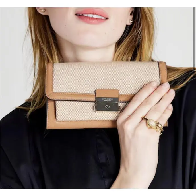 New Kate Spade New York Multi Voyage Canvas Wallet Crossbody Bungalow Brown
