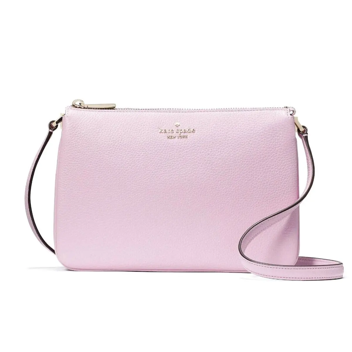 New Kate Spade Leila Pebble Leather Triple Gusset Crossbody Quartz Pink Dust Bag