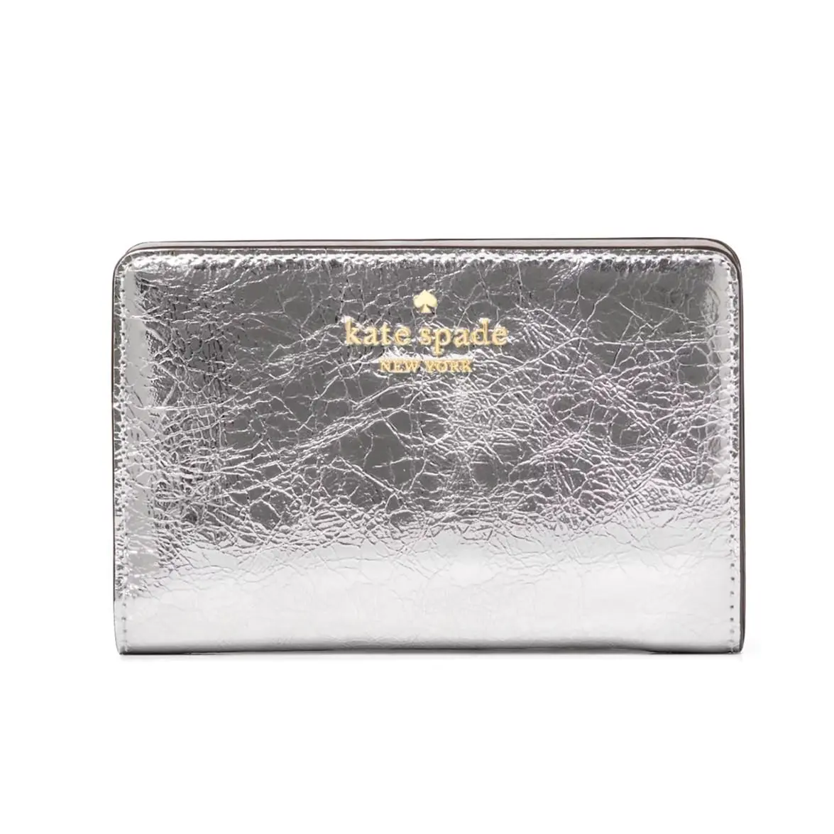 New Kate Spade Madison Metallic Medium Bifold Wallet Silver