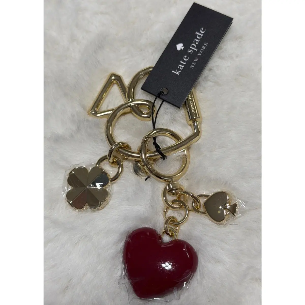 New Kate Spade Heart Keychain Key Fob Bag Charm Red