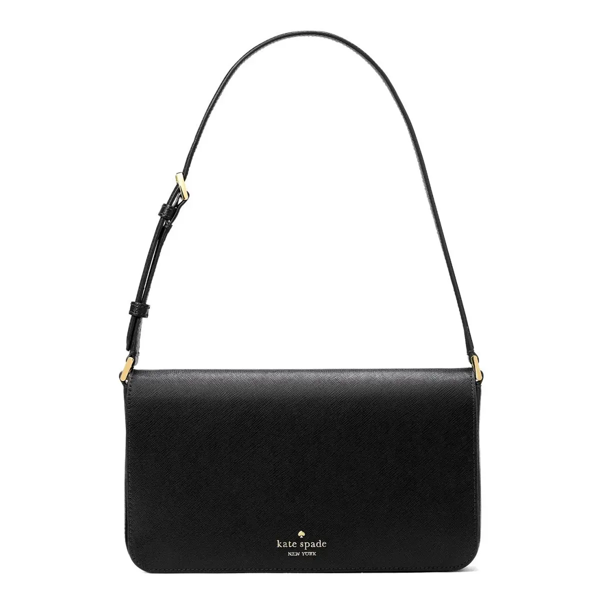 New Kate Spade Staci Flap Shoulder Bag Saffiano Leather Black with Dust Bag