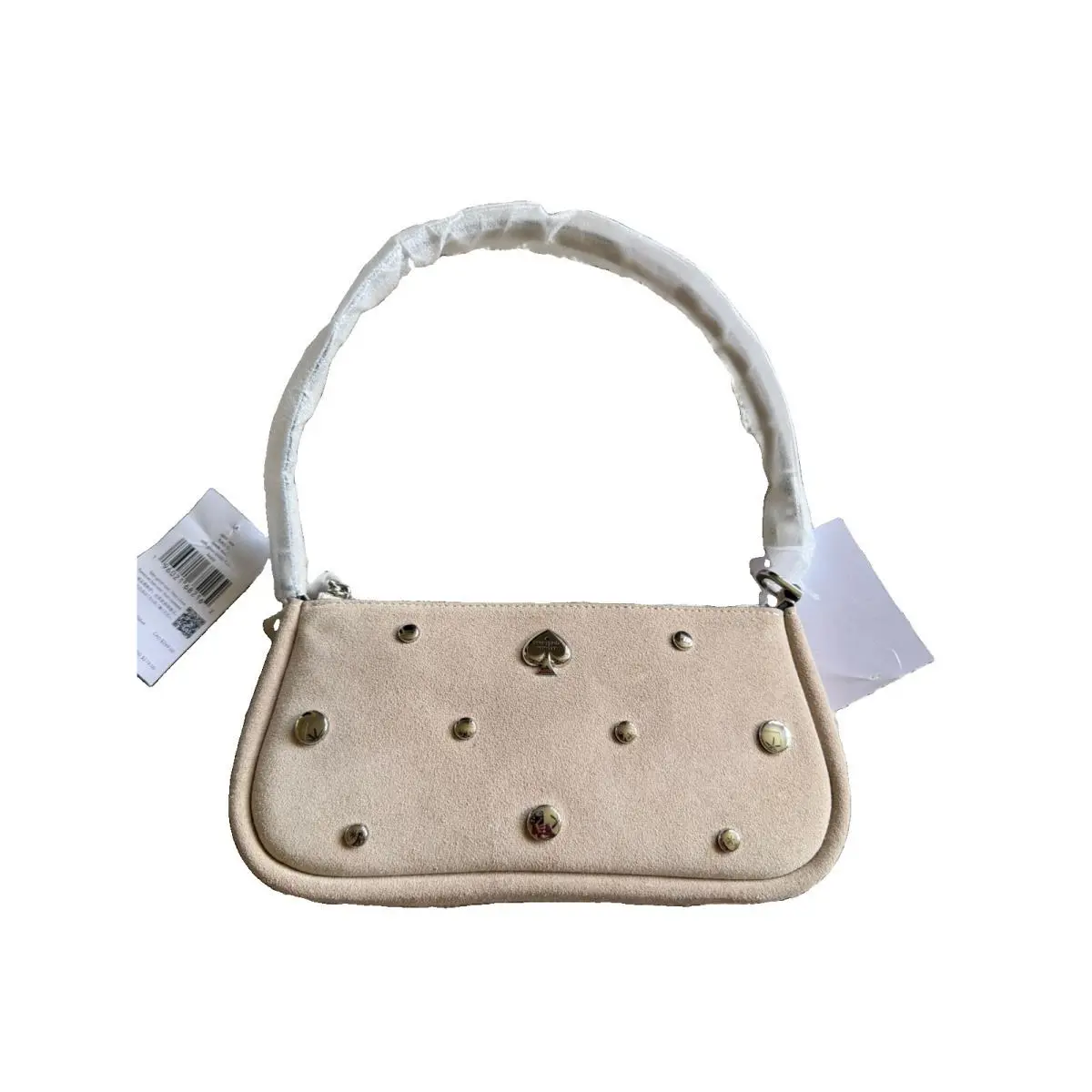 Kate Spade Kayla Small Suede Studded Shoulder Bag Milk Glass