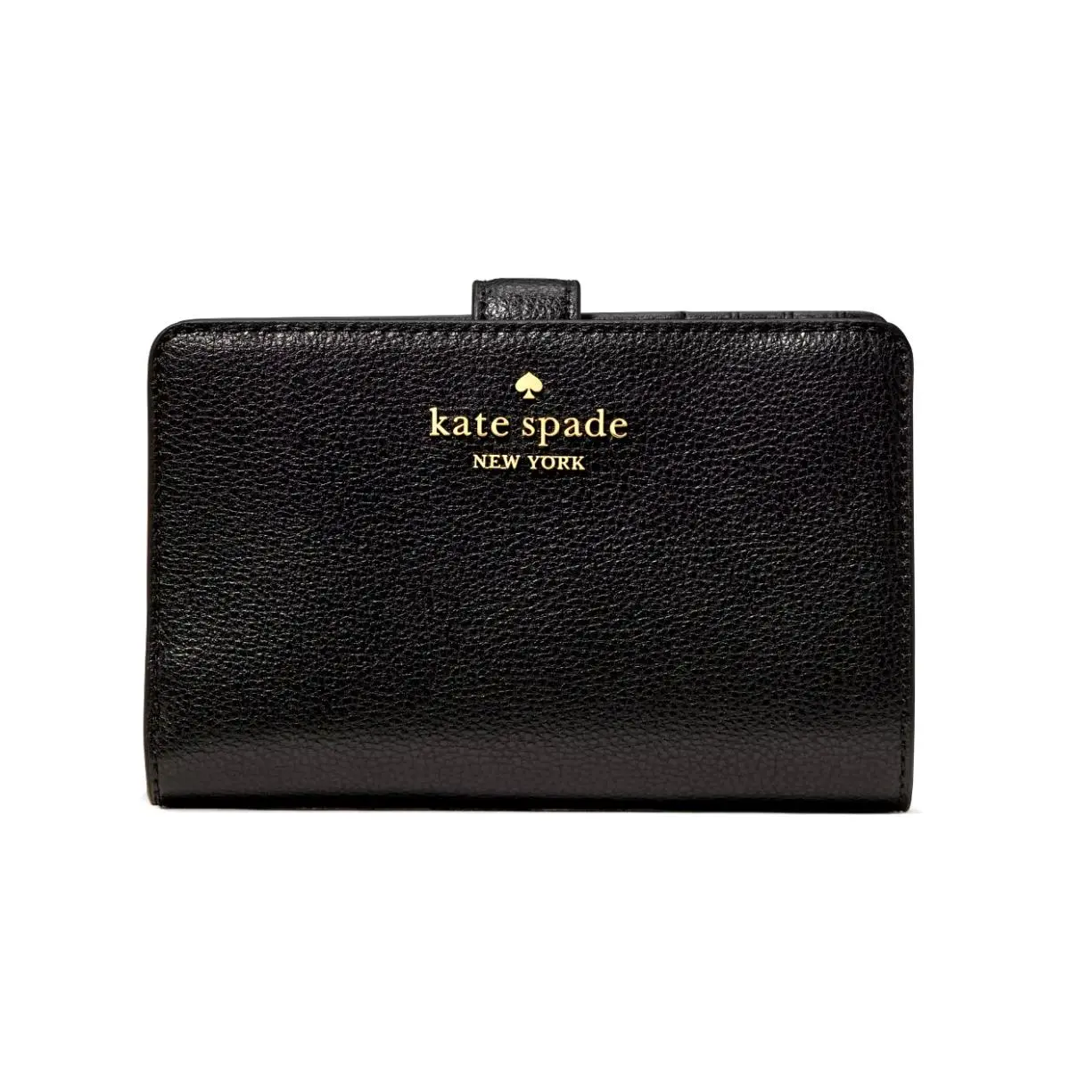 New Kate Spade Medium Compact Bifold Wallet Pebble Leather Black