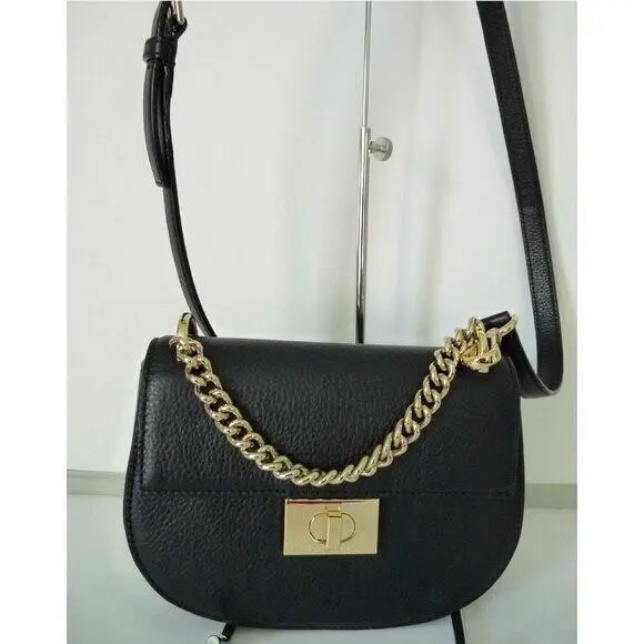 Kate Spade Rita Black Leather Satchel Cross-body Turnlock Closure Chain Strap