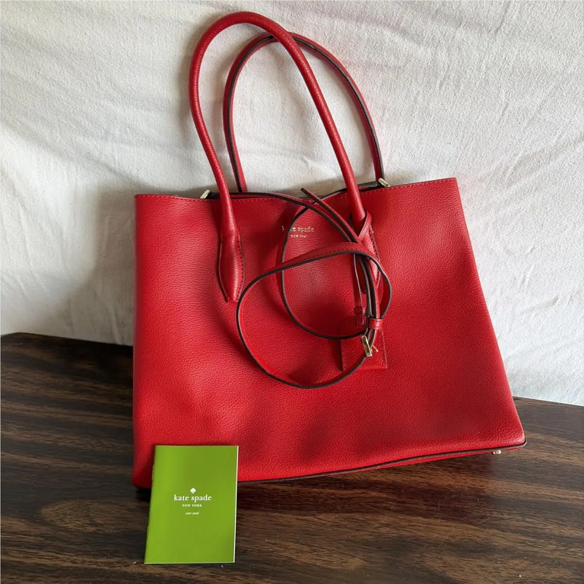 New York Large Red Leather Tote Bag by Kate Spade