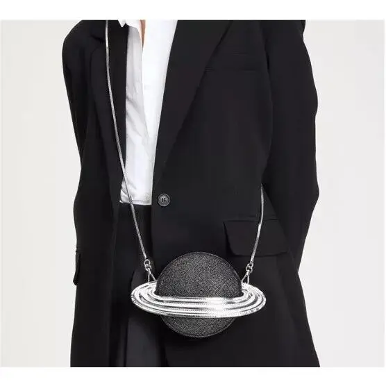 Kate Spade Spaced Out Embellish Metallic Micro Crossbody Black Silver Planet