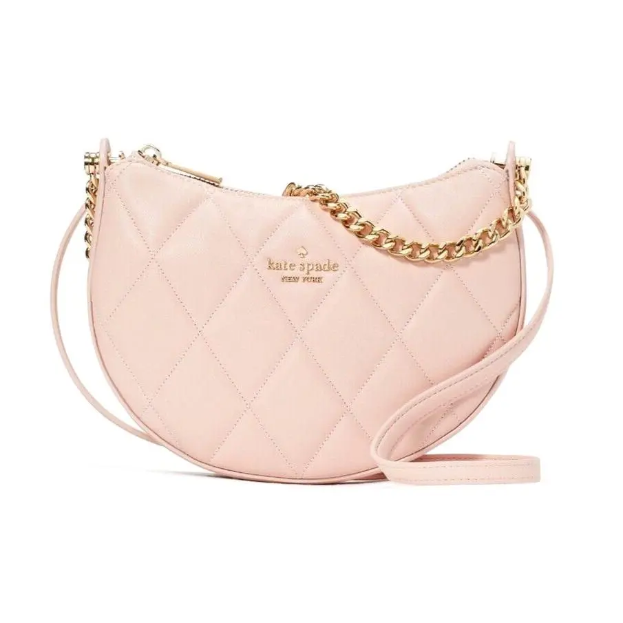 New Kate Spade Carey Zip Top Crossbody Quilted Smooth Leather Conch Pink Dustbag