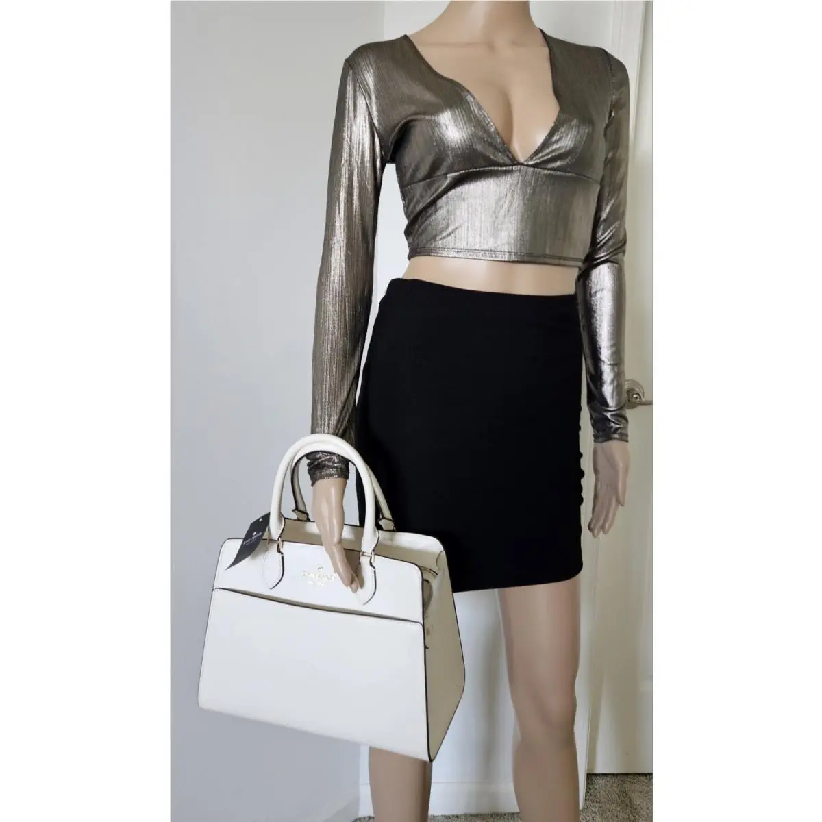 Kate Spade Madison Medium Satchel Shoulder Purse Meringue Saffiano Leather