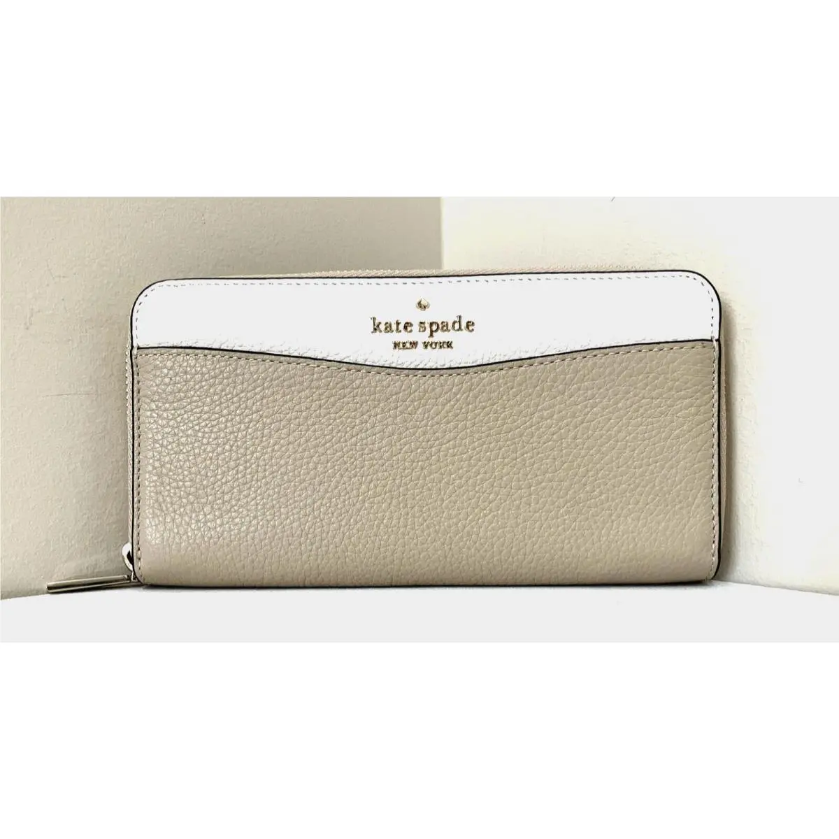New Kate Spade Leila Large Continental Wallet Colorblock Leather Light Sand