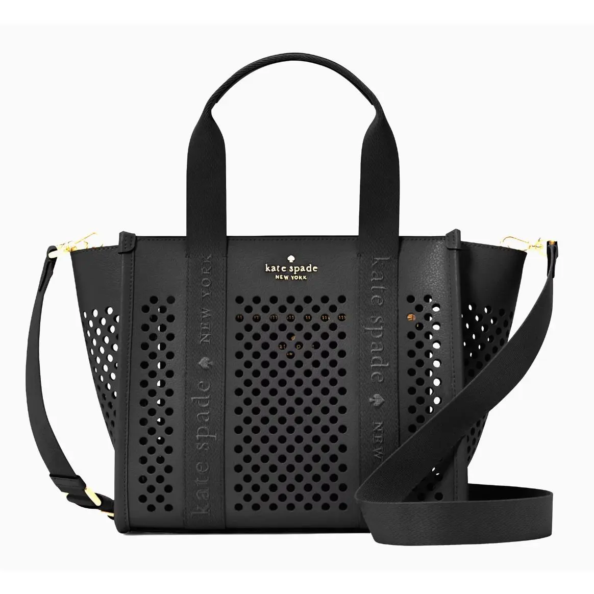 New Kate Spade Kip Perforated Leather Small Tote Black with Dust Bag