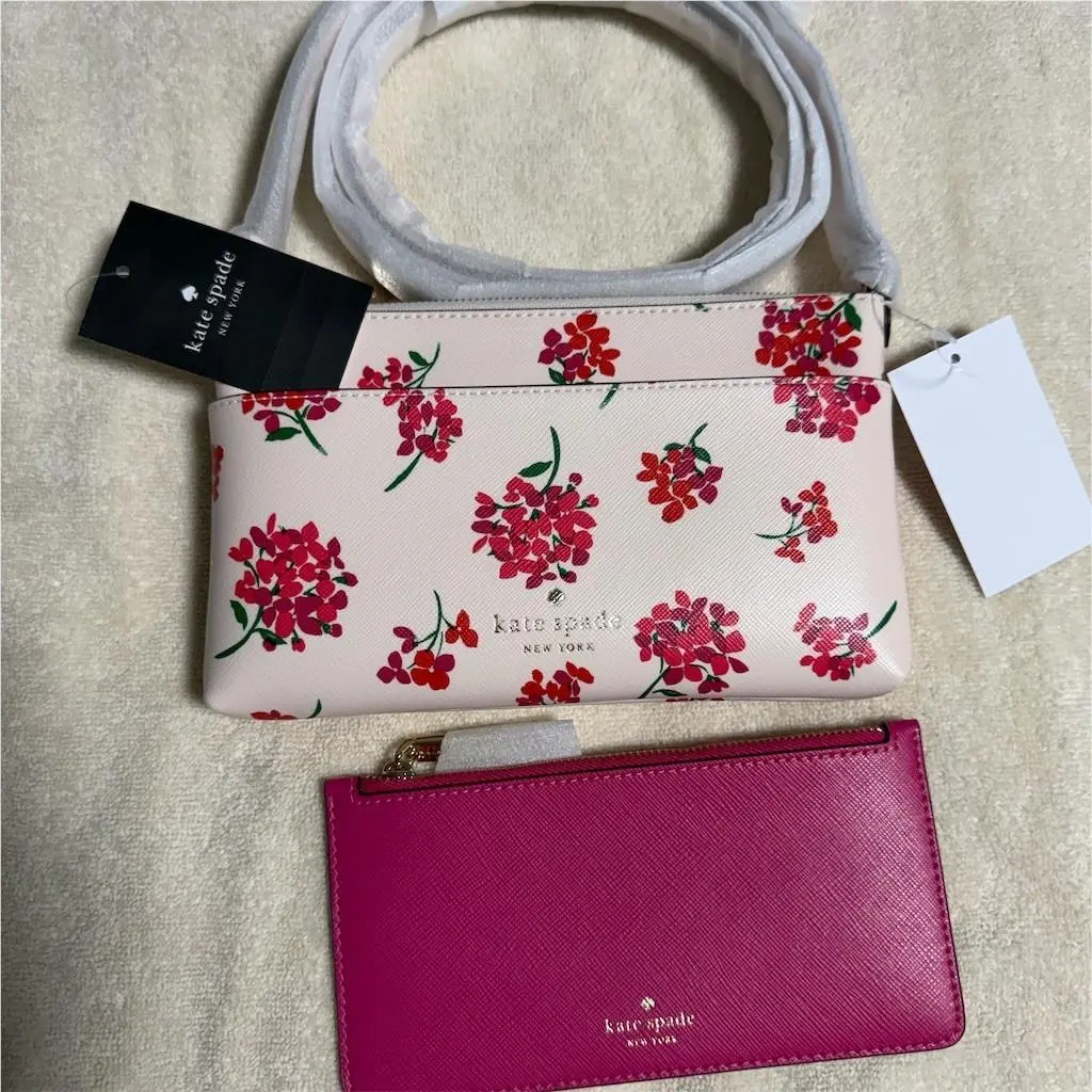 Kate Spade Sadie Coastal Floral Crossbody Bag + Fuchsia Zip Wristlet Set