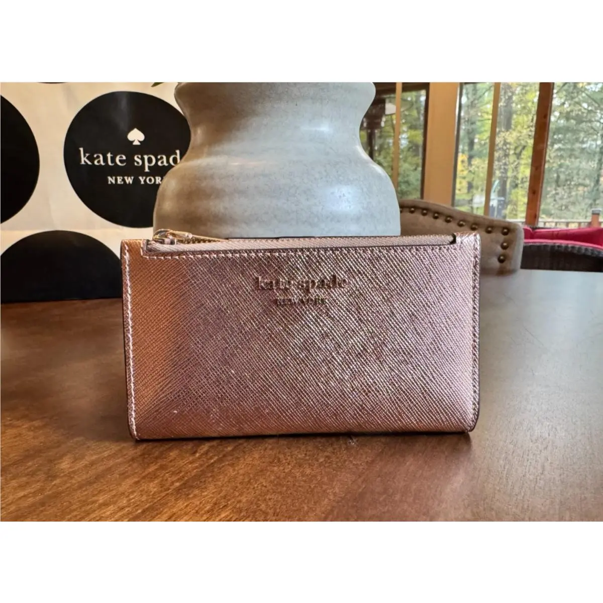 Kate Spade Spencer Metallic Small Slim Bifold Wallet - Rose Gold K4551