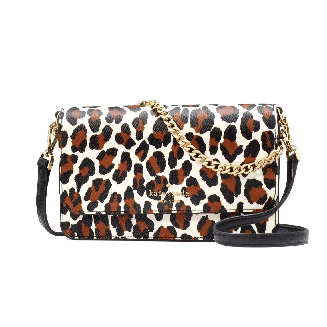 New Kate Spade Madison Spotted Leopard Willow Small Flap Crossbody with Dust Bag