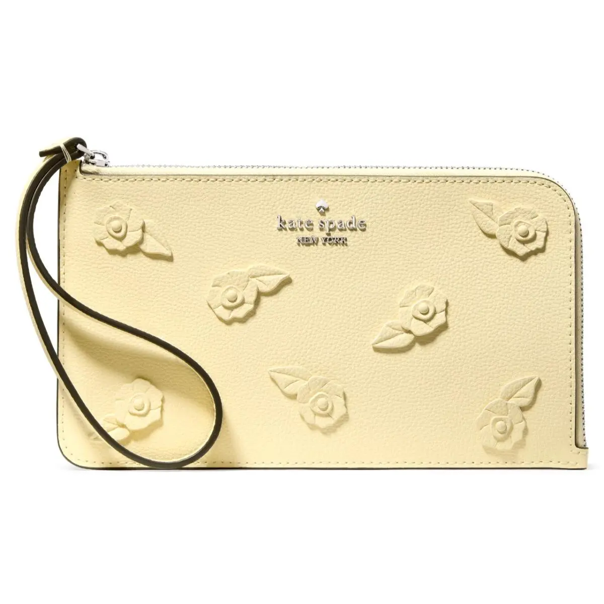 New Kate Spade Lucy Floral Wristlet Leather Lemon Fondant