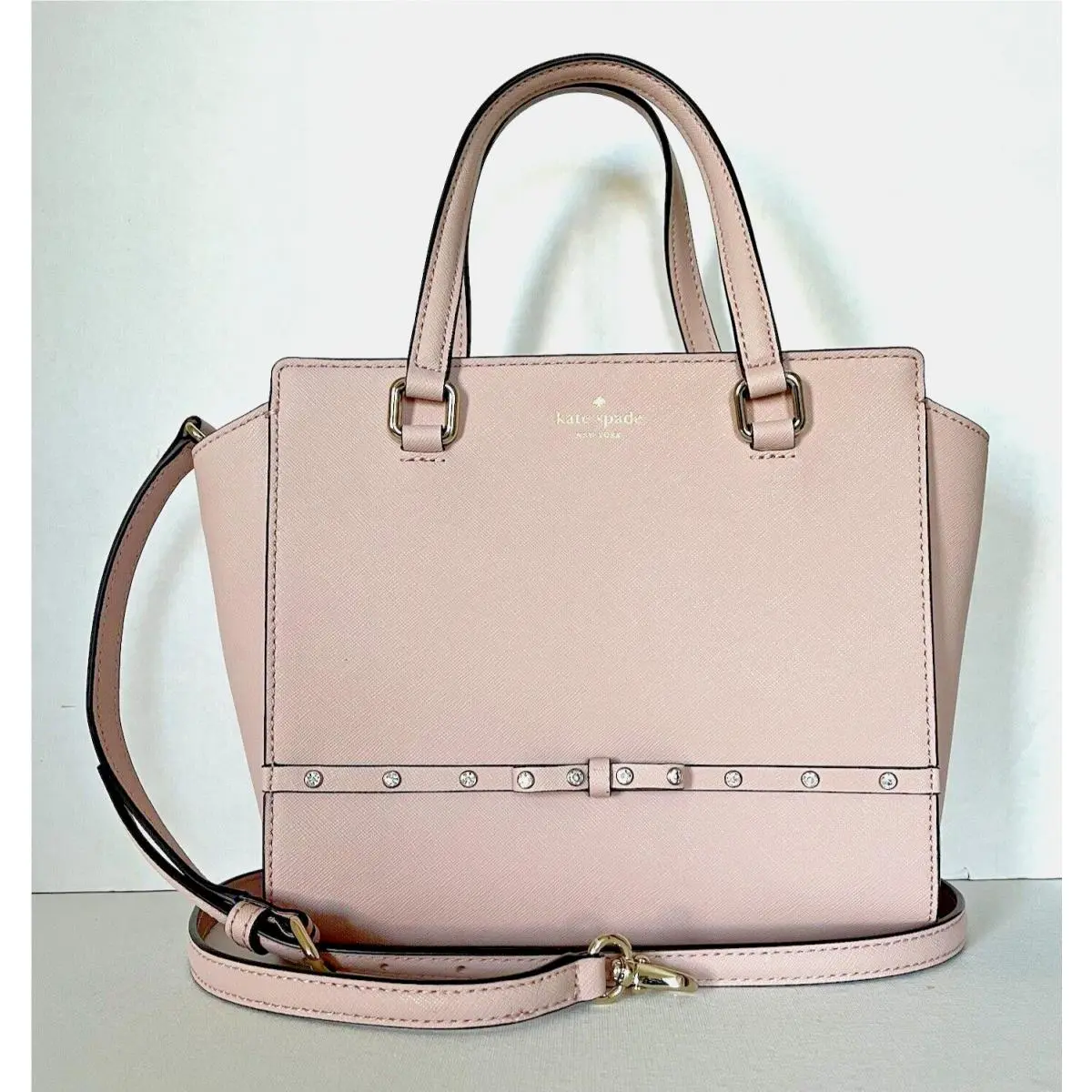 New Kate Spade Small Hadlee Laurel Way Jeweled Leather Tote Warm Vellum Dust Bag