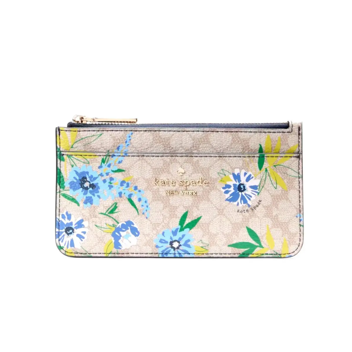 New Kate Spade Spade Flower Floral Large Slim Card Holder Blazer Blue Multi