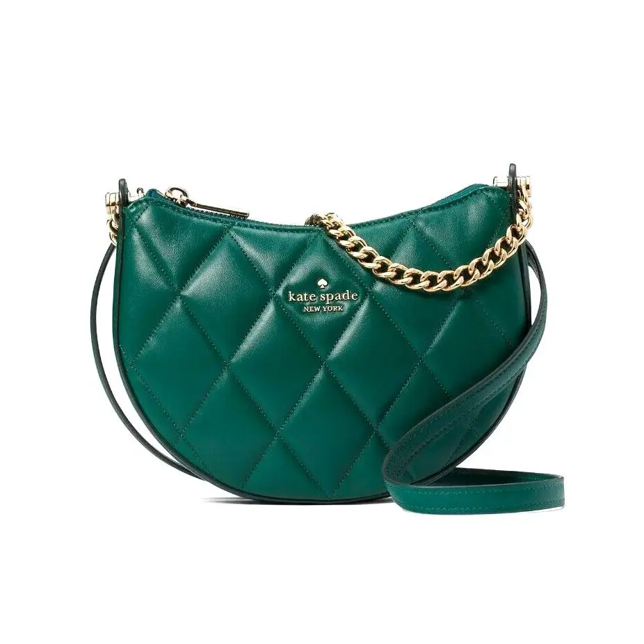 New Kate Spade Carey Zip Top Crossbody Quilted Smooth Leather Deep Jade Dust Bag