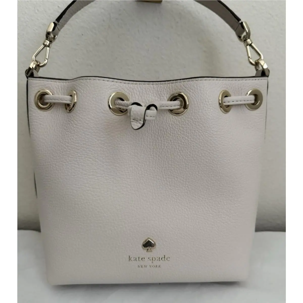 Kate Spade Emma Small Pebble Leather Top Handle Bucket Bag Parchment