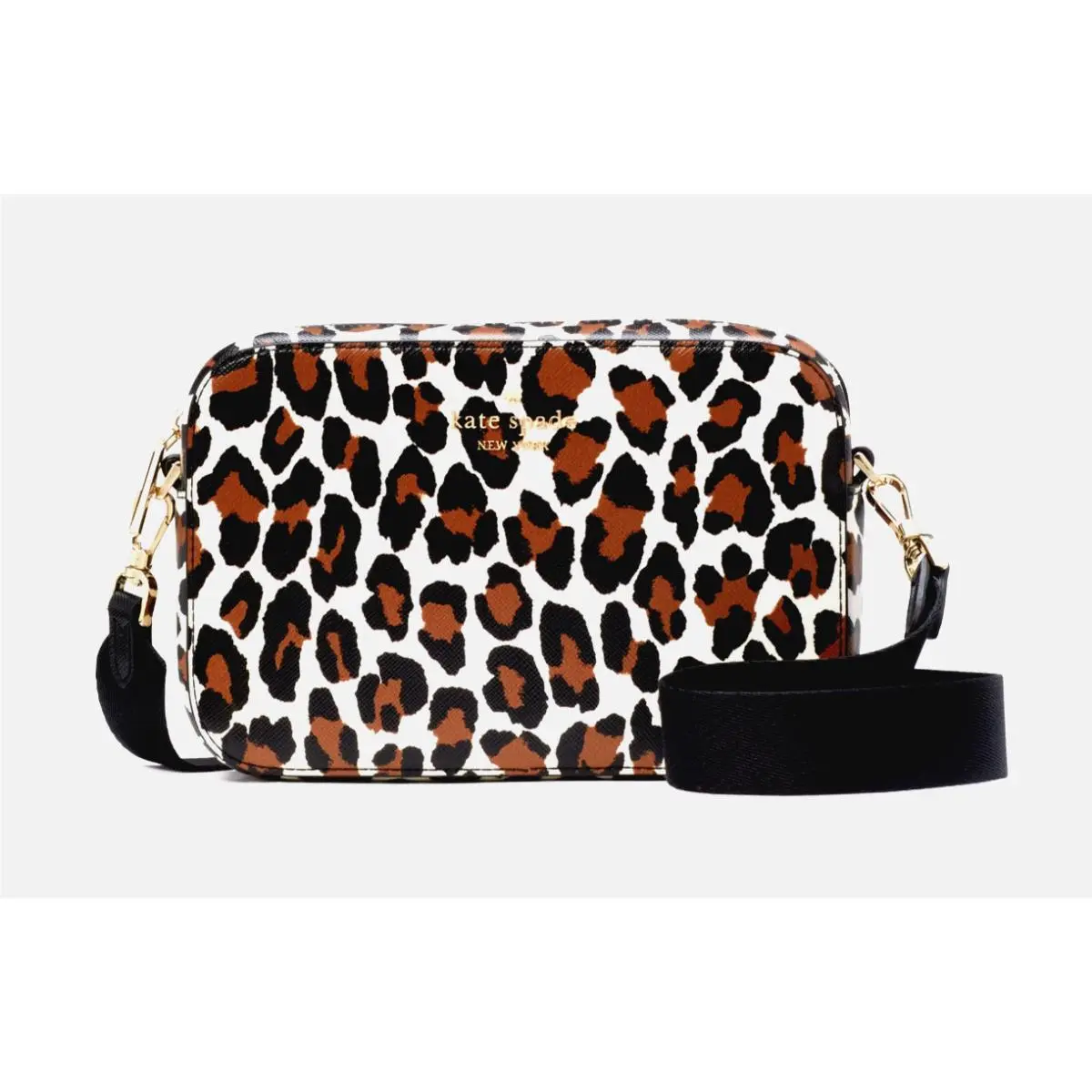 New Kate Spade Madison Spotted Leopard Mini Camera Bag Cream Multi