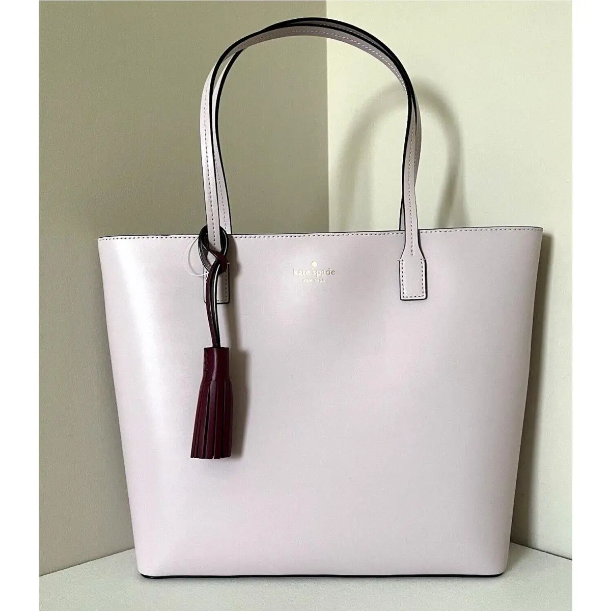 New Kate Spade Karla Wright Place Tote with Tassel Leather Plum Dawn / Rioja