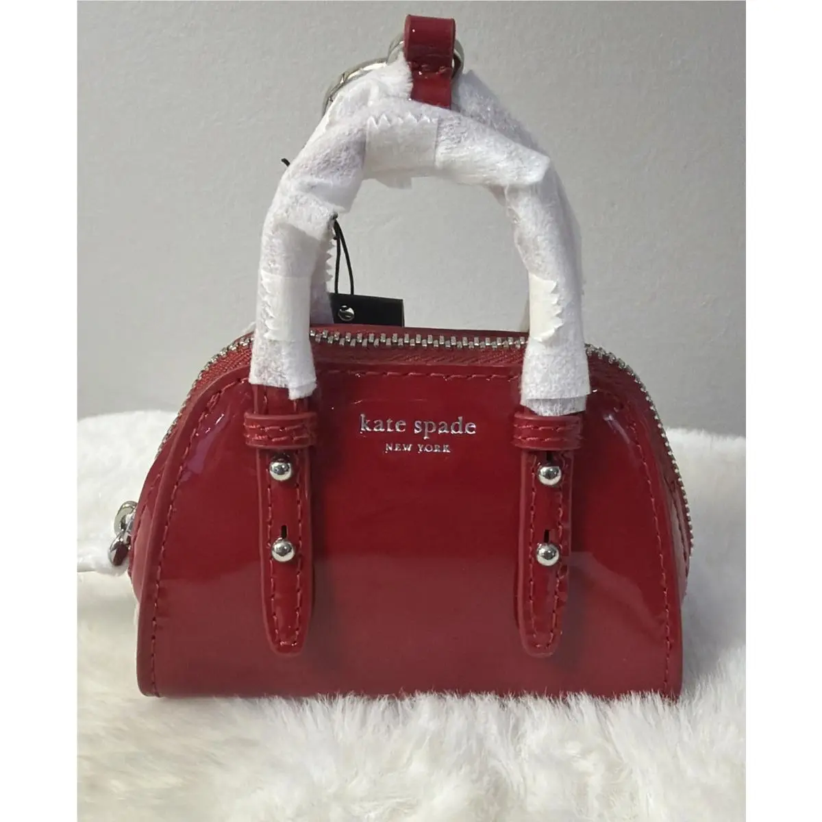 Kate Spade Charmed Patent Leather Key Fob Bag Charm Dark Scarlet Red