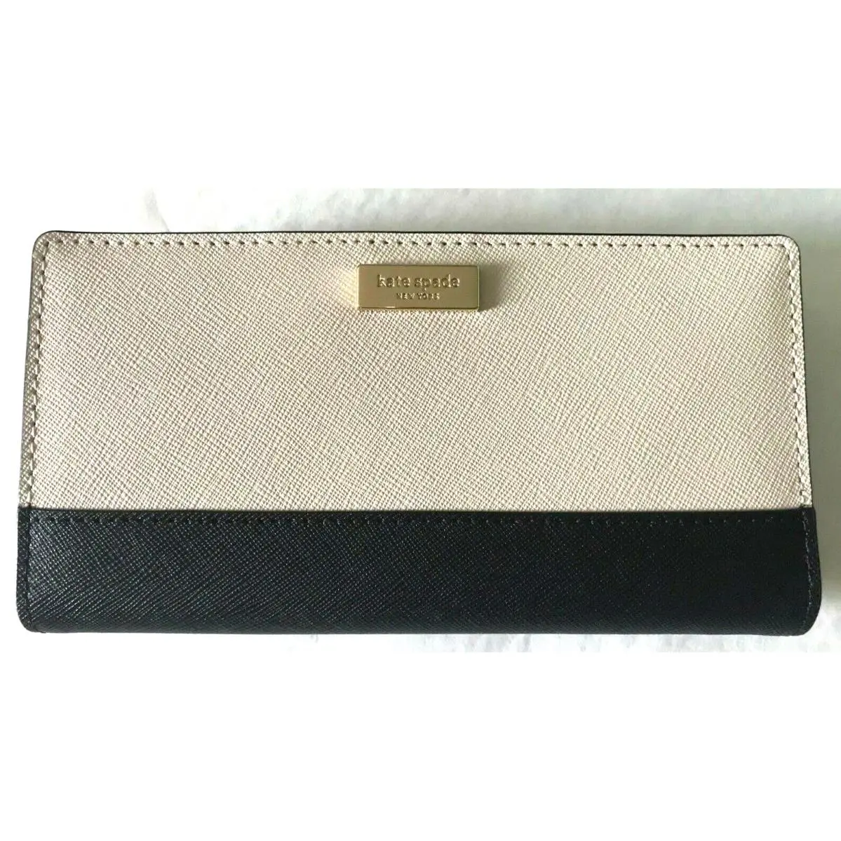 New Kate Spade Stacy Laurel Way Leather Wallet Soft Porcelain / Black