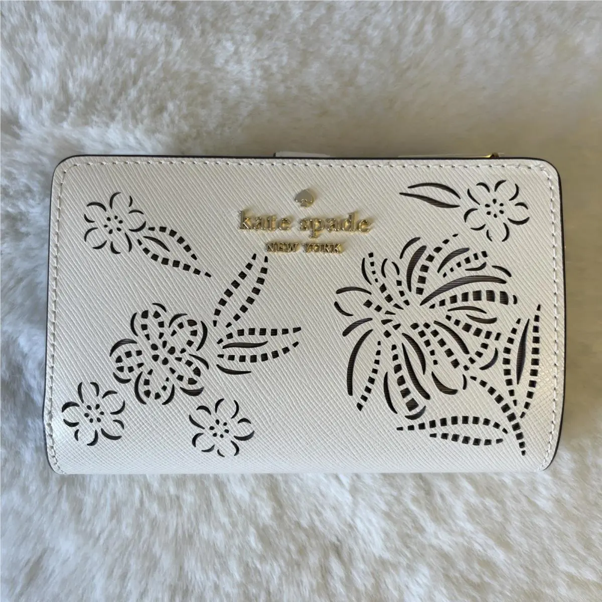 Kate Spade Madison Floral Festival Perforated Medium Compact Wallet Meringue