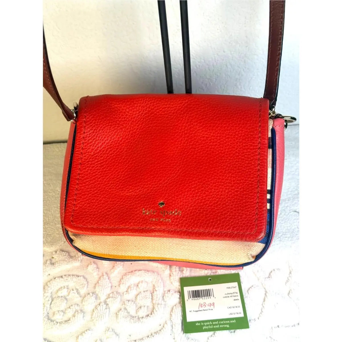 Small Multi-stripe 976 Coral Leather Crossbody Long Strap Handbag by Kate Spade